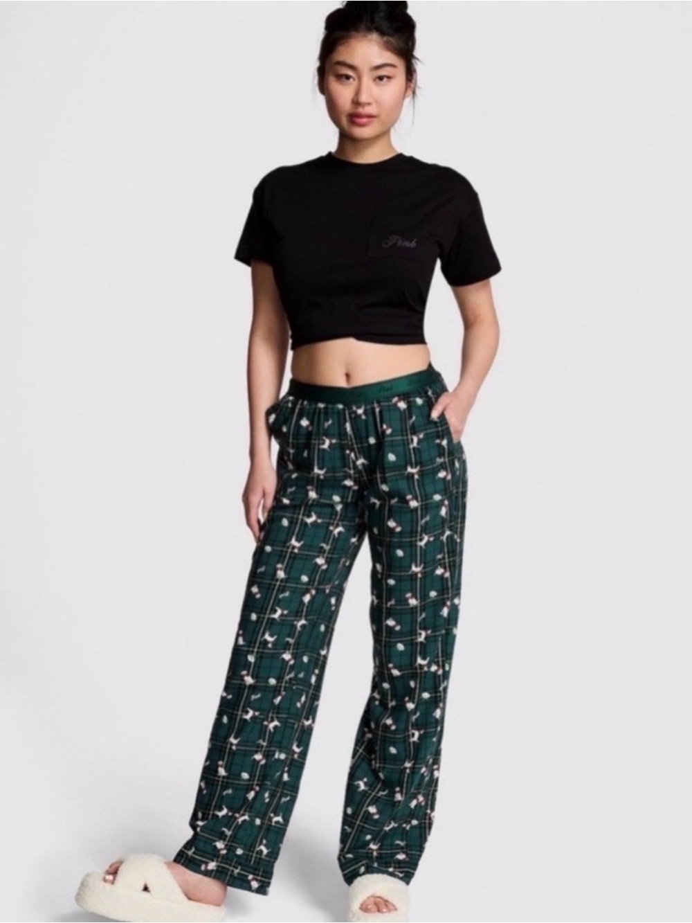 PINK Victoria's Secret Dark Green Plaid Pajama Pants